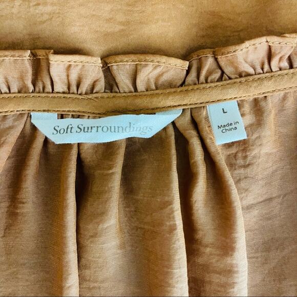Soft Surroundings orange ruffle button front boho satin office top large - Picture 8 of 8